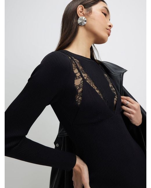river island black long sleeve dress River Island Long sleeve lace mini dress in black