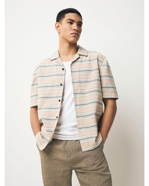 Next Natural 100% Cotton Textured Stripe Short Sleeve Shirt for men