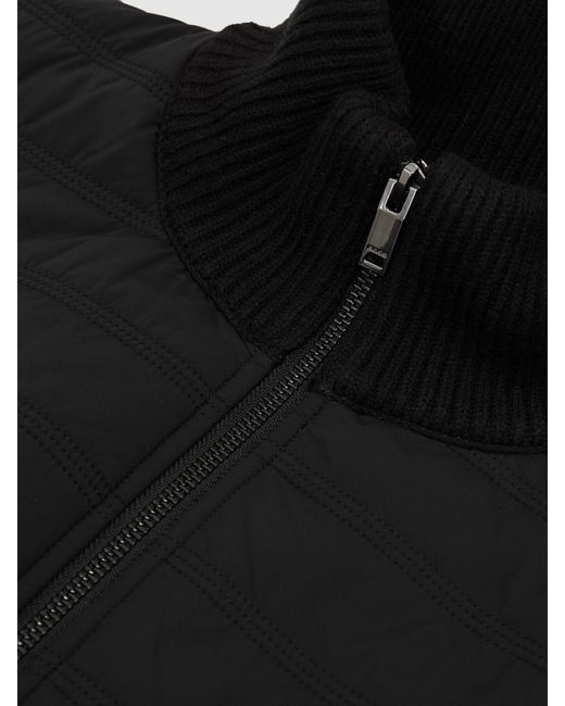 Reiss Black Quilted Rib-Knit Funnel-Neck Jacket for men