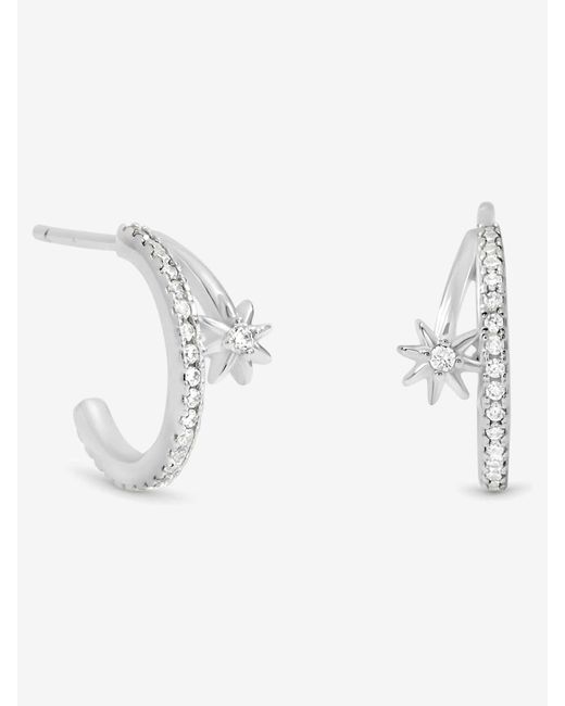 Simply Silver White Cubic Zirconia Double Row Celestial Hoop Earrings