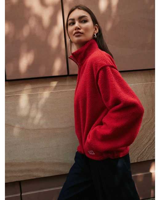 Next Red Quarter Zip Borg Jacket