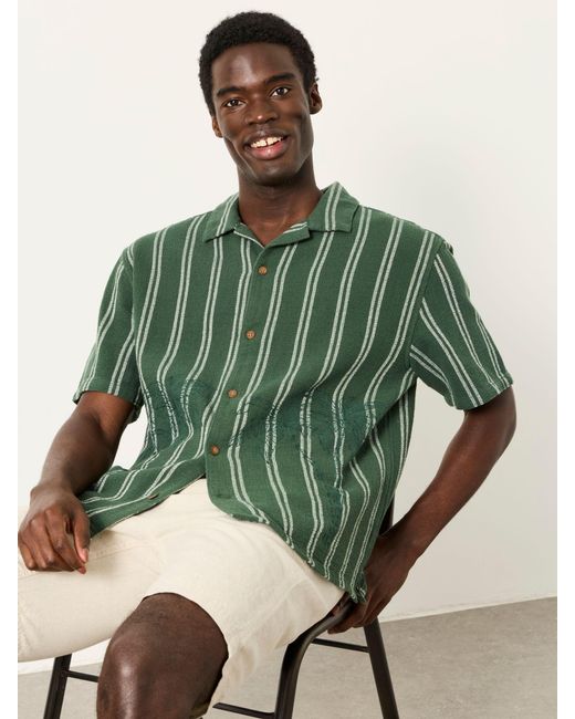 FatFace Green Fatface Short Sleeve Relaxed Fit Stripe Shirt With Palm Embroidery for men