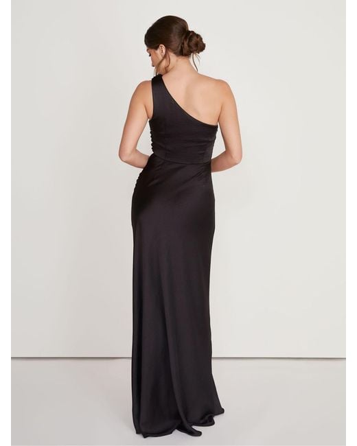 Six Stories Black One Shoulder Satin Ruched Bridesmaid Dress