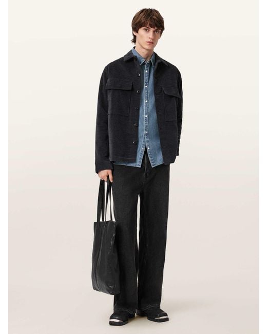 AllSaints Blue Allsaints Gleason Long Sleeve Press Stud Shirt for men