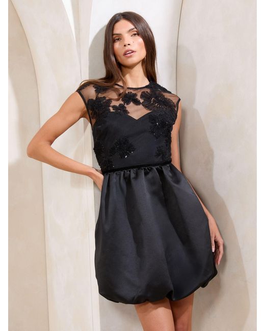 Lipsy Natural Petite Embellished Sequin Mesh Mix Puffball Mini Dress