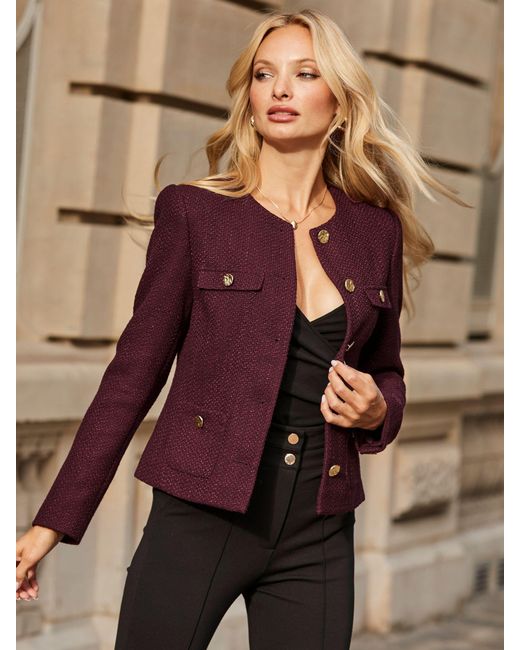 Sosandar Brown Boucle Collarless Jacket