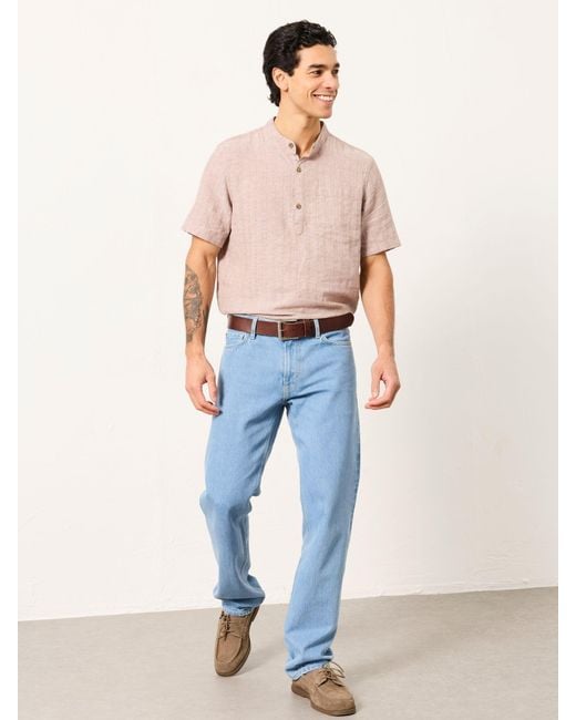 FatFace Natural Fatface Bugle Short Sleeve Grandad Popover Shirt for men