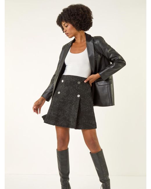 Roman Black Pleated Box Button Skirt