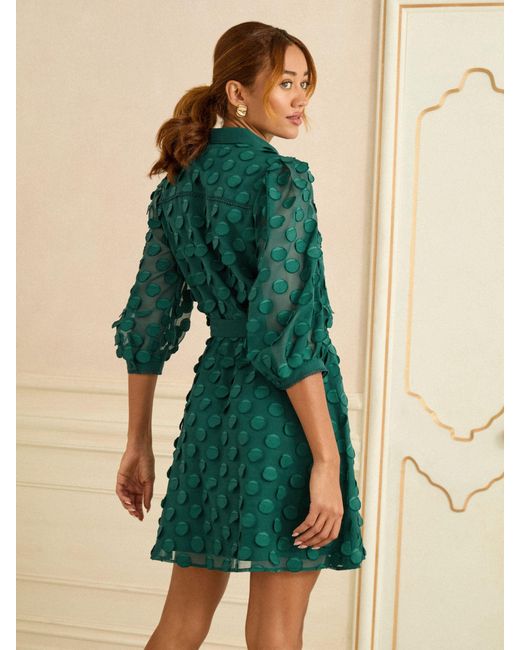 Love & Roses Green 3D Spot Mini Shirt Dress