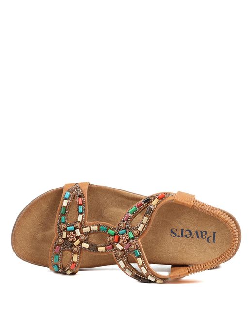 Pavers Brown Elasticated Embellished Slingback Sandals