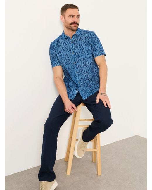 FatFace Blue Fatface Short Sleeve Indian Hand Printed Kalamkari Shirt for men