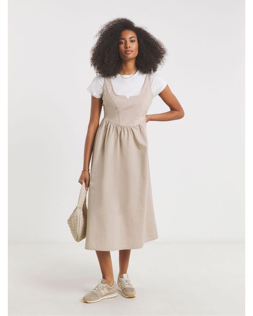 Simply Be Natural 100% Cotton Cargo Notch Neck Apron Midi Dress