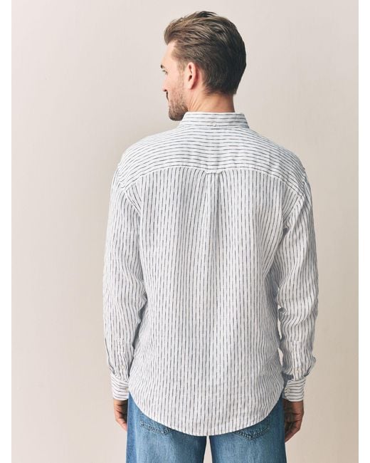 Next White Signature 100% Linen Stripe Long Sleeve Shirt for men