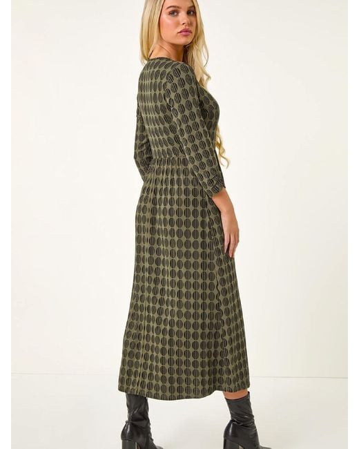 Roman Green Petite Geometric Spot Midi Dress