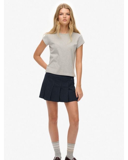 Superdry Blue Pinstripe Pleat Mini Skirt