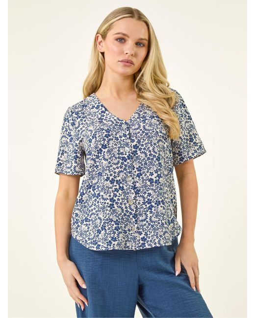 Roman Blue Petite Button Blouse