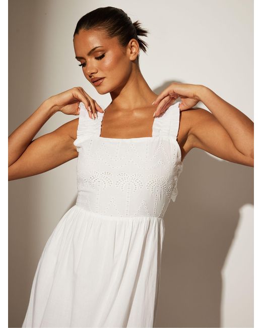 South Beach Natural Palm Broderie Tie Back 100% Cotton Maxi Dress