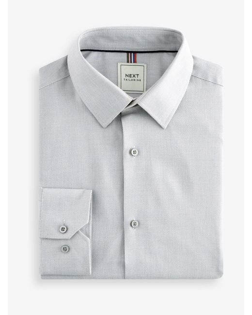 Next White Slim Fit Easy Care Textured Single Cuff Smart Shirt for men