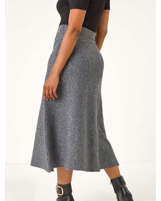 Roman Gray Petite Stretch Knitted Midi Skirt