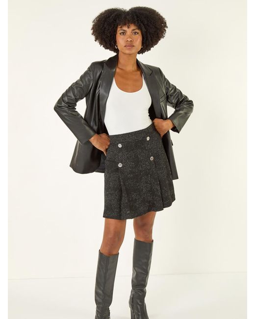 Roman Black Pleated Box Button Skirt