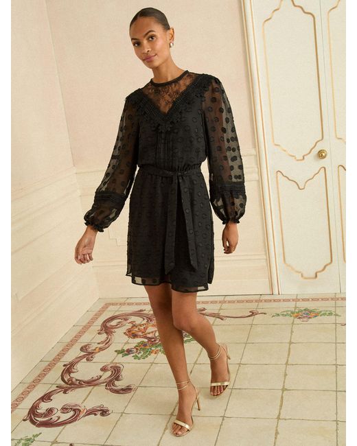 Love & Roses Natural Petite Spot Jacquard Mini Dress
