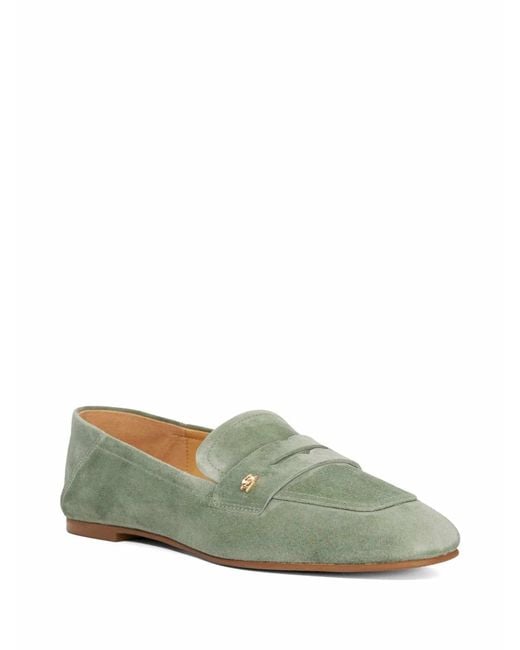 Dune Green Leather Glances Suede Loafers