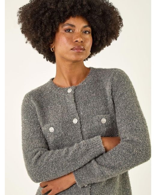 Roman Gray Fluffy Shimmer Button Cardigan