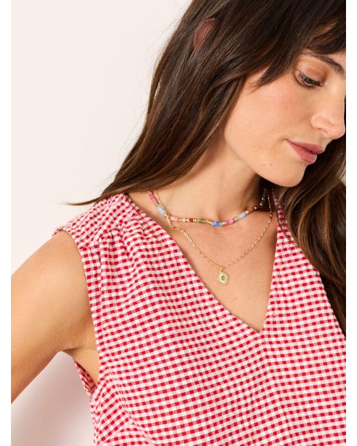 FatFace Pink Etta Gingham Embroidered Cami