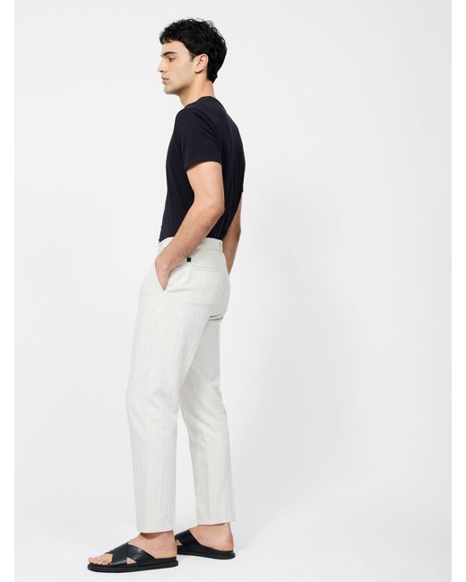 French Connection White Cotton Blend Herringbone Straight Leg Trousers for men
