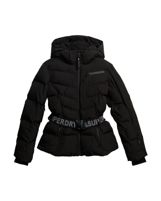 Superdry Black Luxe Belted Ski Padded Jacket
