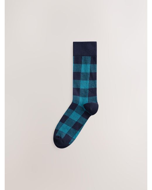 Next Blue Check Pattern Socks 5 Pack for men