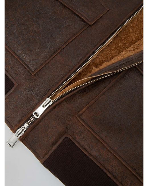 Reiss Brown Peveral Shearling Zip-Through Leather Jacket for men