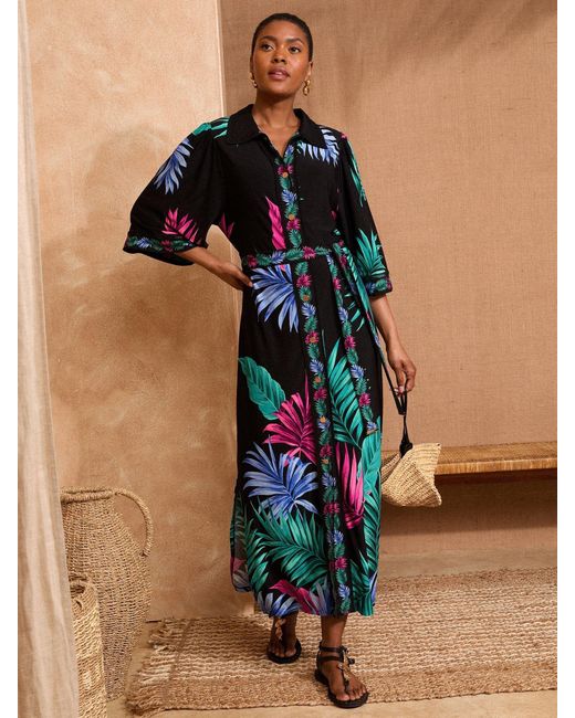 Love & Roses Blue Petite Jersey Belted Shirt Midi Dress