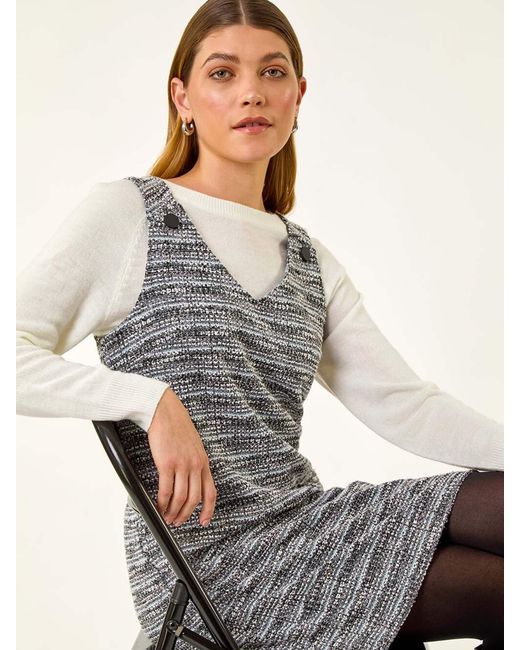 Roman Gray Textured A-Line Pocket Dress