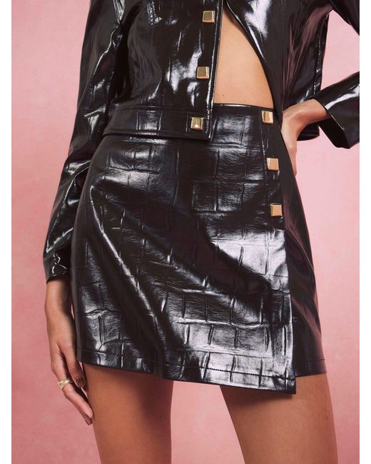 River Island Pink Faux Leather Button Detail Asymmetric Mini Skirt