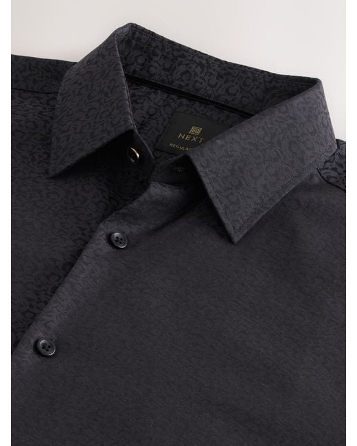 Next Black Regular Fit Geometric Print Long Sleeve Smart Shirt for men