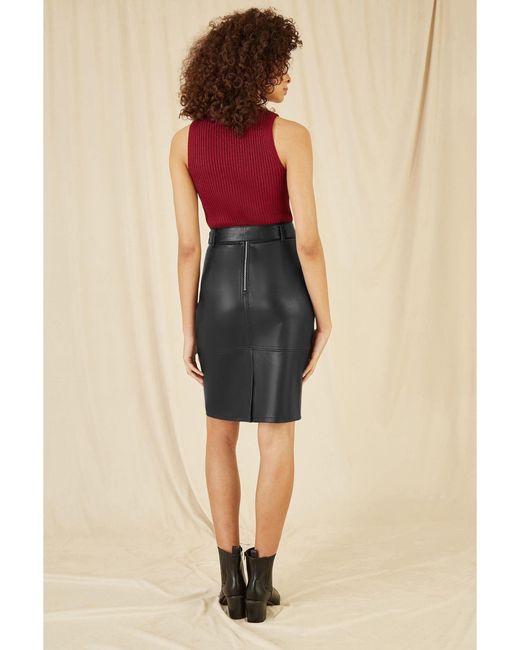 Yumi' Blue Faux Leather Midi Pencil Skirt With Matching Belt