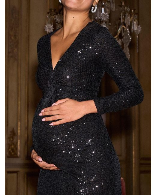Seraphine Brown Premium Knot Front Sequin Maternity Dress
