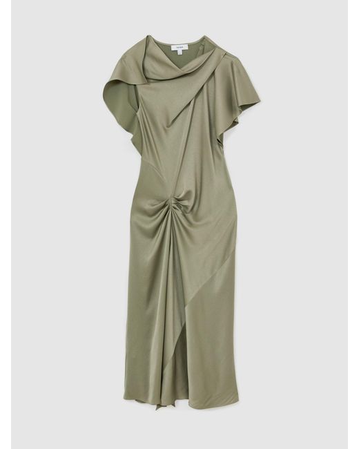 green reiss dress Sasha Drape-Detail Satin Midi in Simprosys