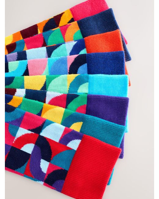 Next Red Bright/ Geo Pattern Socks 8 Pack for men