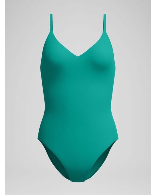 Speedo Green Solid V-Neck Swimsuit