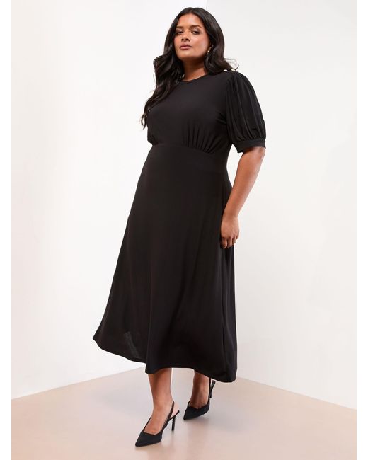 Lipsy Black Curve Military Button Short Sleeve Midi Jersey Dress