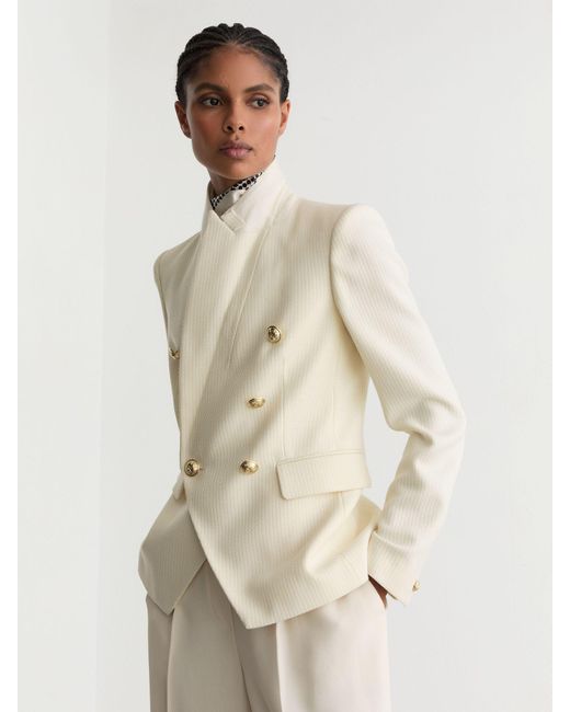 Reiss Natural Tailored Fit Textured Double Breasted Blazer