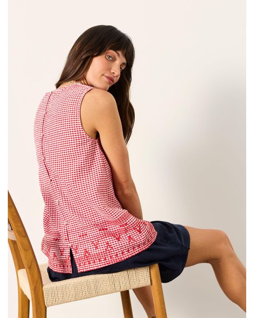 FatFace Pink Etta Gingham Embroidered Cami