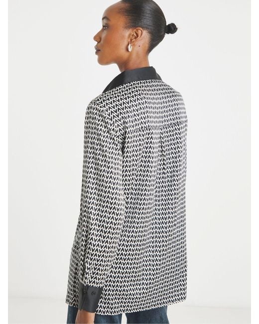 JD Williams Blue Mono Print Long Sleeve Satin Shirt