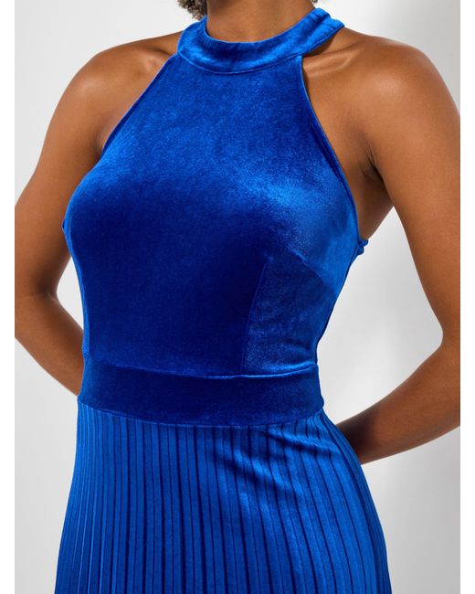 Joe Browns Blue Petite Halter Neck Velour Maxi Dress