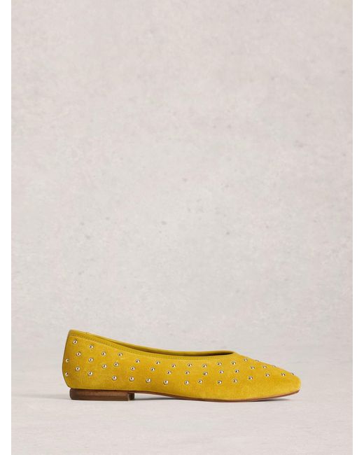 White Stuff Yellow Boho Studded Ballerinas