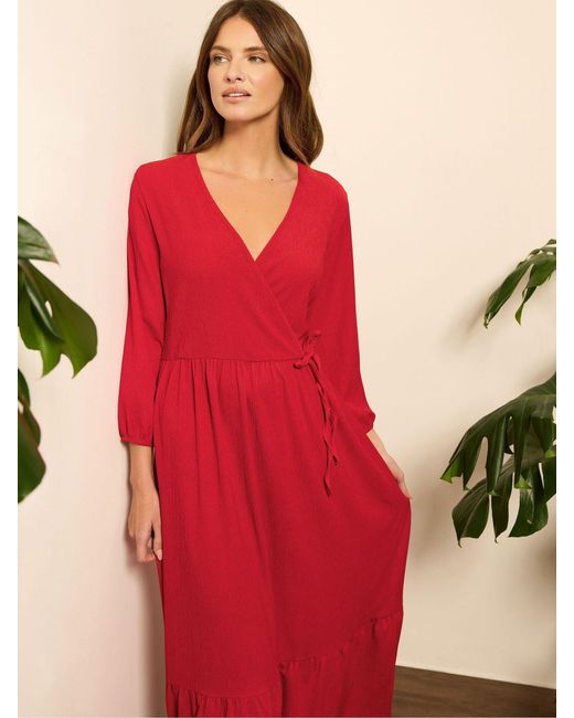M Com 3/4 Sleeve Wrap Tiered Dress