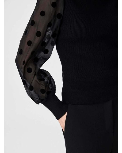 Y.A.S Black Y. A.S Y. A.S Polka Dot Mesh Sleeve Knitted Long Sleeve Top