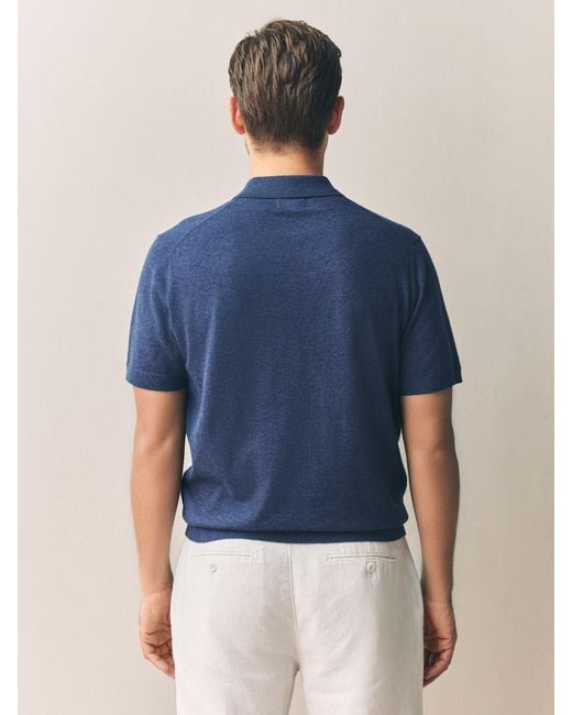 Next Blue Regular Fit Signature Short Sleeve Knit Polo With Cashmere Wool for men